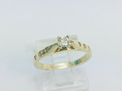 14k Yellow Gold Round Cut 21pt Diamond Solitaire with Accents Ring