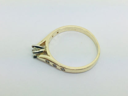 14k Yellow Gold Round Cut 21pt Diamond Solitaire with Accents Ring