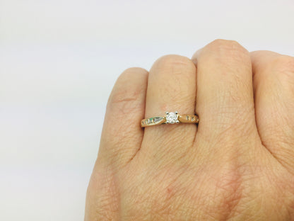 14k Yellow Gold Round Cut 21pt Diamond Solitaire with Accents Ring