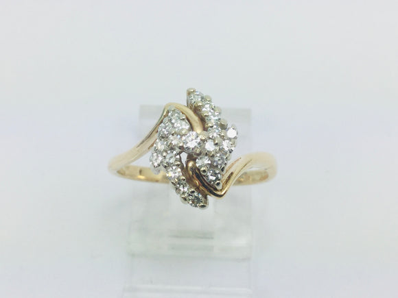 14k Yellow Gold Round Cut 1/3ct (33pt) Diamond Cluster Ring