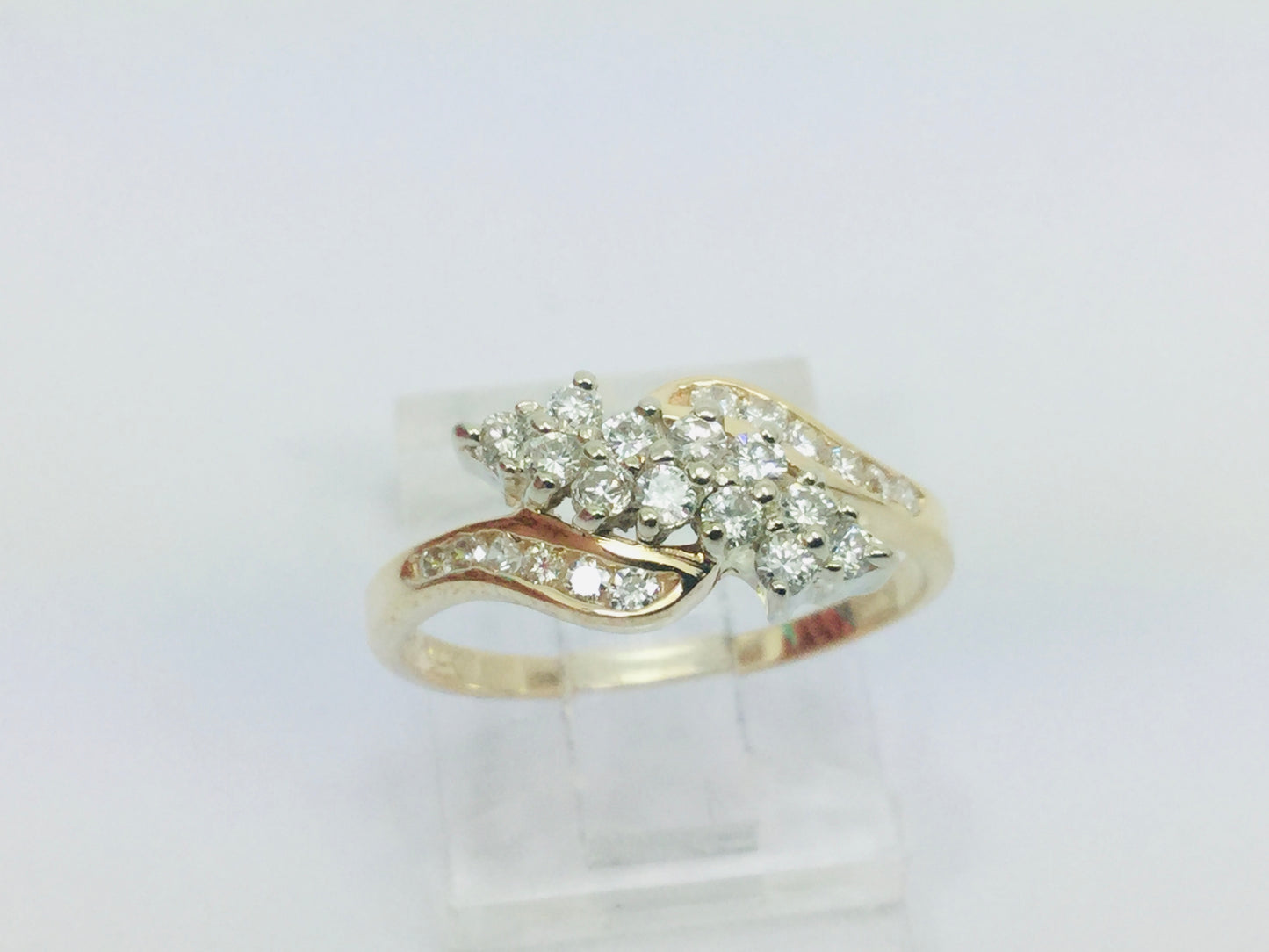 14k Yellow & White Gold Round Cut 50pt Diamond Cluster Ring