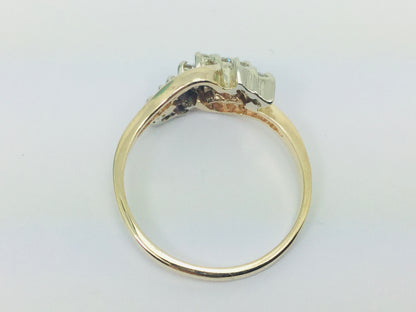 14k Yellow & White Gold Round Cut 50pt Diamond Cluster Ring