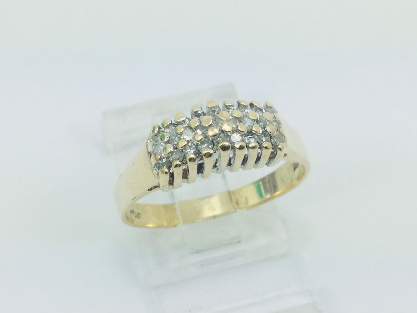 10k Yellow Gold Round Cut 27pt Diamond Cluster Row Set Ring
