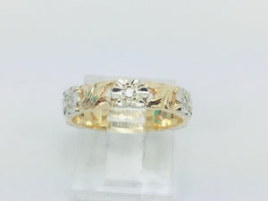 14k Yellow Gold Orange Blossom 15pt Diamond Flower Band Ring