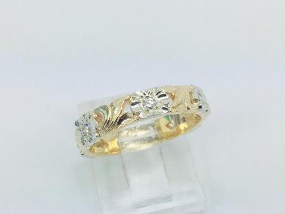 14k Yellow Gold Orange Blossom 15pt Diamond Flower Band Ring