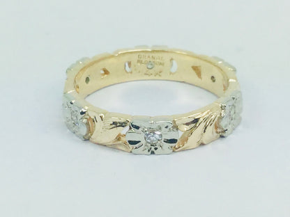 14k Yellow Gold Orange Blossom 15pt Diamond Flower Band Ring