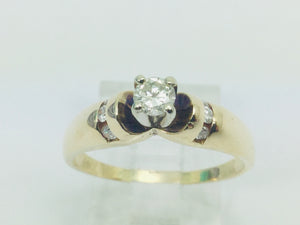 14k Yellow Gold Round Cut 32pt Diamond Solitaire with Accents Ring