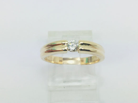 14k Yellow Gold Round Cut 16pt Diamond Solitaire Band Ring