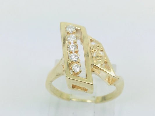 14k Yellow Gold Round Cut 15pt Diamond Row Set Abstract Ring