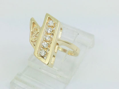 14k Yellow Gold Round Cut 15pt Diamond Row Set Abstract Ring