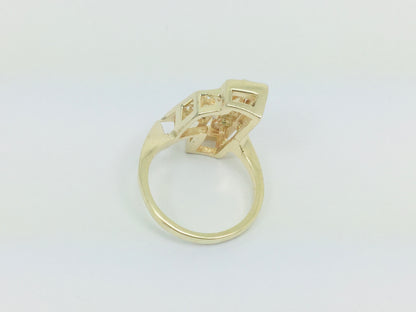 14k Yellow Gold Round Cut 15pt Diamond Row Set Abstract Ring