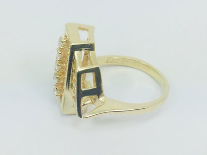14k Yellow Gold Round Cut 15pt Diamond Row Set Abstract Ring