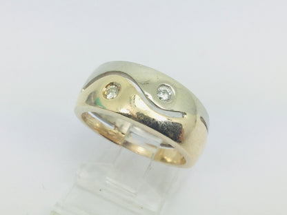 10k Yellow and White Gold Round Cut 10pt Diamond Band Ring