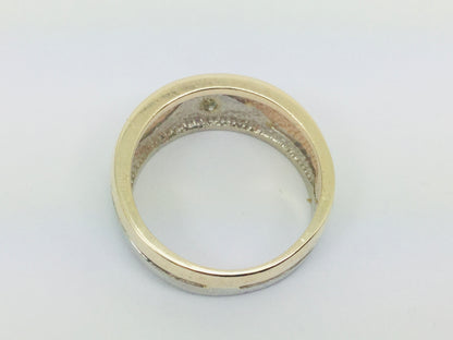 10k Yellow and White Gold Round Cut 10pt Diamond Band Ring