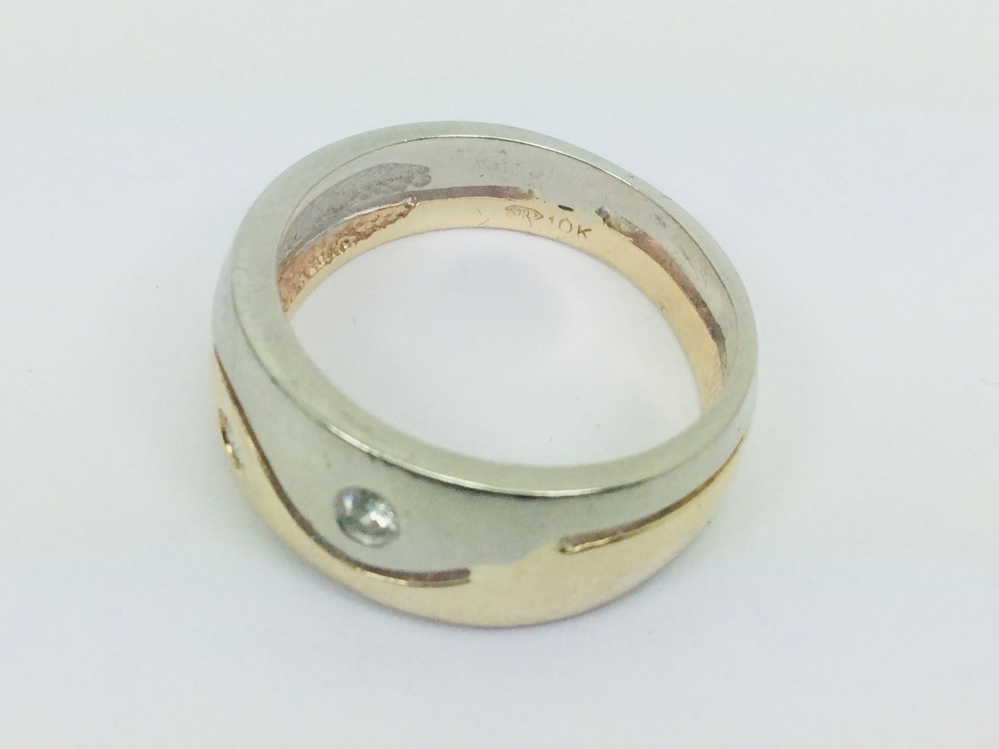 10k Yellow and White Gold Round Cut 10pt Diamond Band Ring