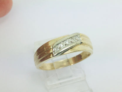 10k Yellow and White Gold Round Cut 5pt Diamond Row Set Band Ring