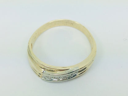 10k Yellow and White Gold Round Cut 5pt Diamond Row Set Band Ring