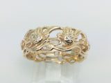 14k Yellow Gold Round Cut 7pt Diamond Flower Band Ring