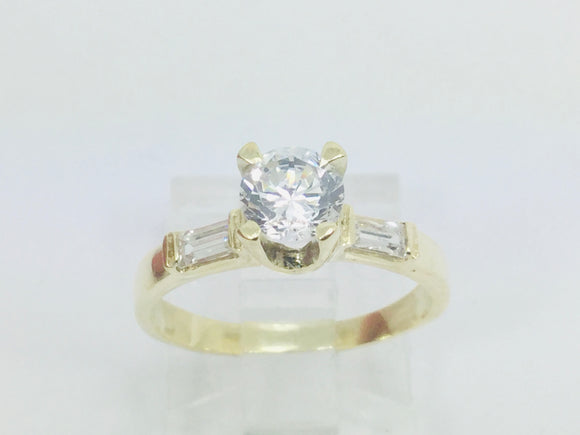 14k Yellow Gold Cubic Zirconia (CZ) Solitaire with Accents Ring