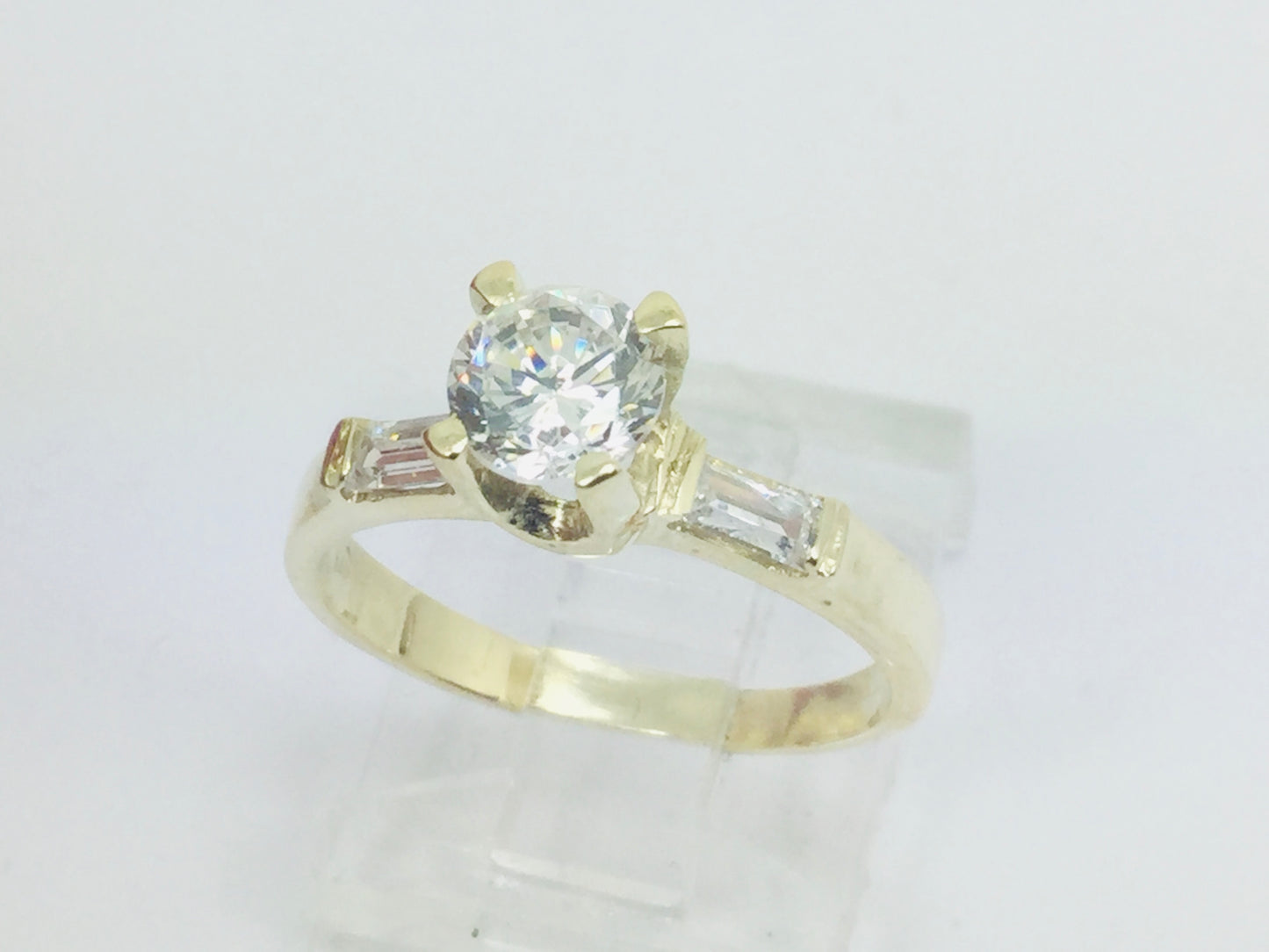 14k Yellow Gold Cubic Zirconia (CZ) Solitaire with Accents Ring