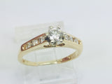 14k Yellow Gold Round Cut 30pt Diamond Solitaire with Accents Ring