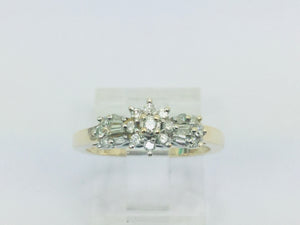 14k Yellow Gold Round and Baguette Cut 34pt Diamond Cluster Ring