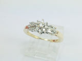 14k Yellow Gold Round and Baguette Cut 34pt Diamond Cluster Ring