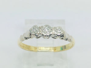 18k Yellow & White Gold Round Cut 7pt Trinity Diamond Ring
