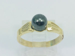 10k Yellow Gold Polished Round Hematite Ring