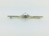 14k Yellow Gold Amethyst and Seed Pearl Vintage Brooch Pin