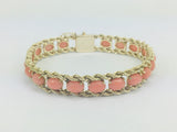 10k Yellow Gold Pear Cut Coral Ring and 14k Oval Cut Coral Bracelet Set