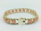 10k Yellow Gold Pear Cut Coral Ring and 14k Oval Cut Coral Bracelet Set