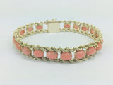 10k Yellow Gold Pear Cut Coral Ring and 14k Oval Cut Coral Bracelet Set
