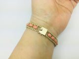 10k Yellow Gold Pear Cut Coral Ring and 14k Oval Cut Coral Bracelet Set