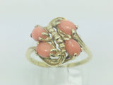 10k Yellow Gold Pear Cut Coral Ring and 14k Oval Cut Coral Bracelet Set