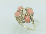10k Yellow Gold Pear Cut Coral Ring and 14k Oval Cut Coral Bracelet Set