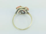 10k Yellow Gold Pear Cut Coral Ring and 14k Oval Cut Coral Bracelet Set
