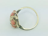 10k Yellow Gold Pear Cut Coral Ring and 14k Oval Cut Coral Bracelet Set