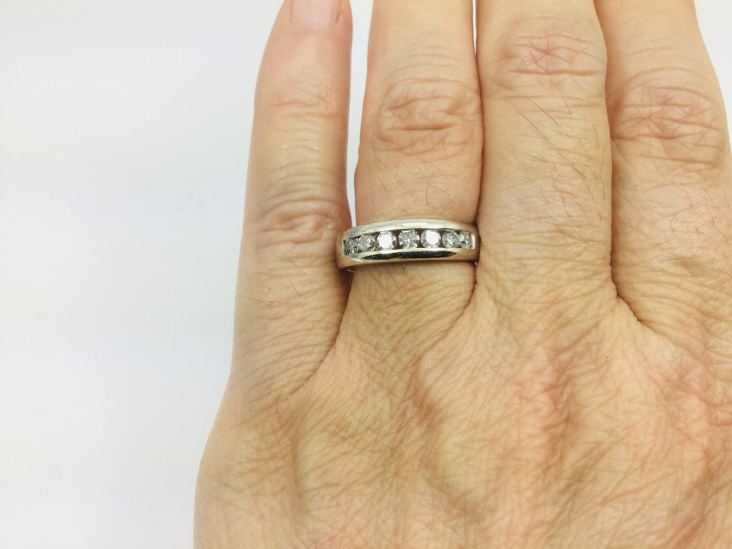 14k Yellow Gold Round Cut 42pt Channel Set Diamond Band Ring