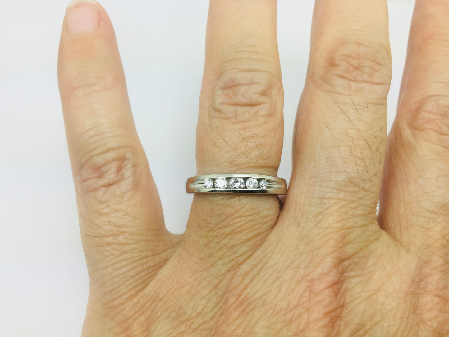 14k White Gold Round Cut 20pt Channel Set Diamond Band Ring