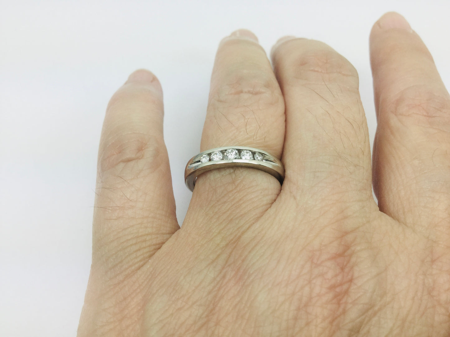 14k White Gold Round Cut 20pt Channel Set Diamond Band Ring