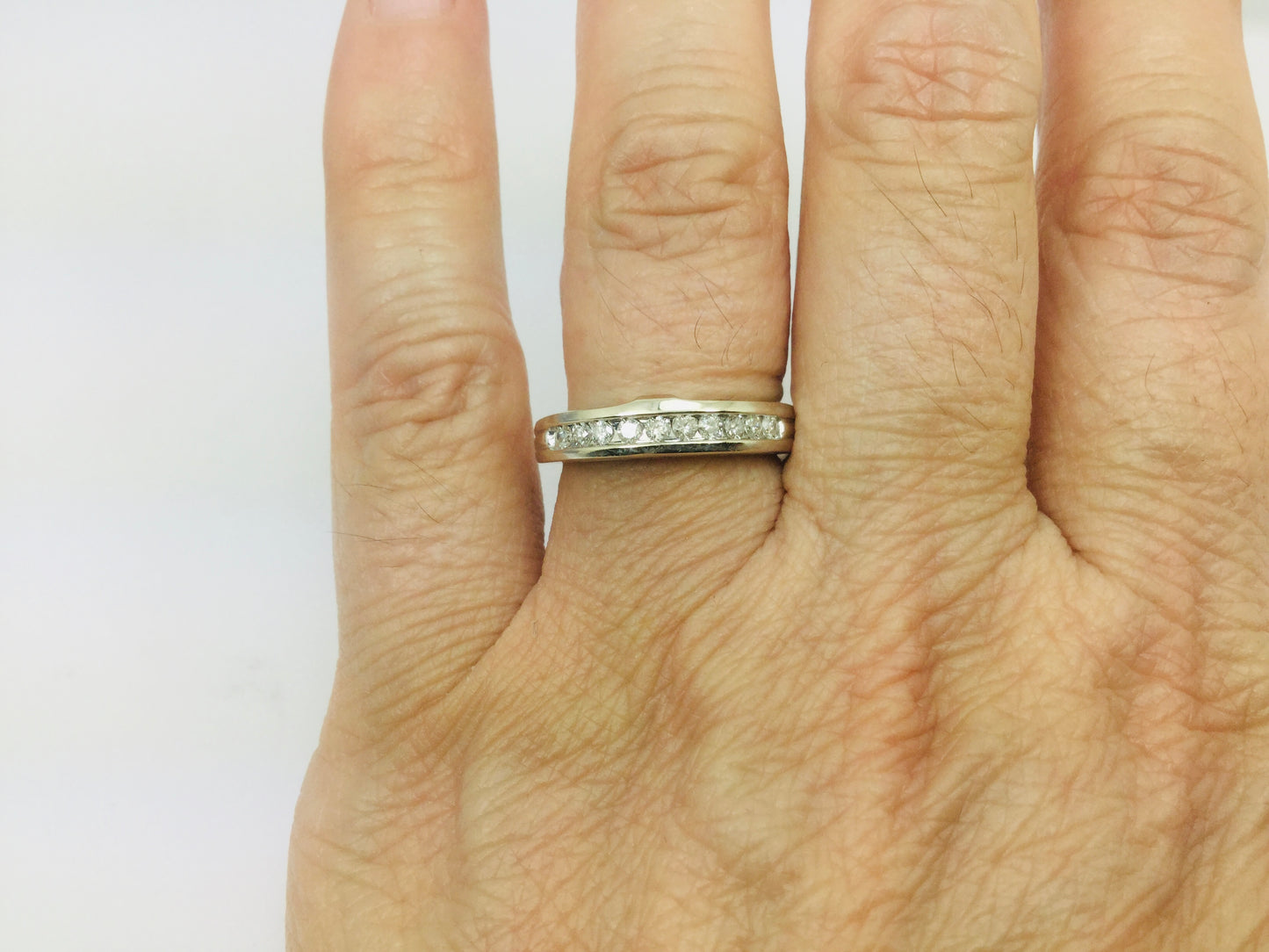 14k White Gold Round Cut 20pt Channel Set Diamond Band Ring