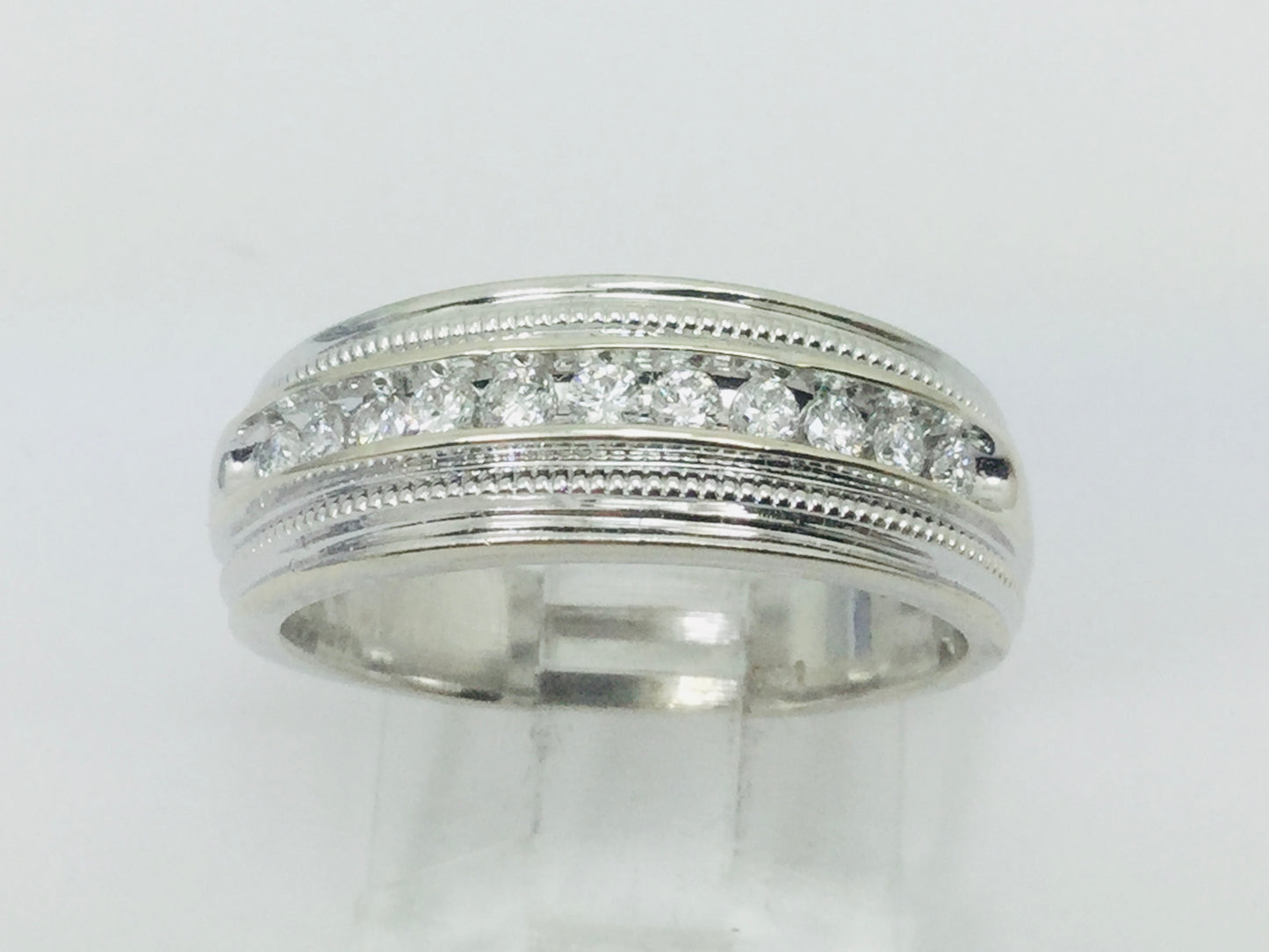 14k White Gold Round Cut 28pt Channel Set Diamond Band Ring