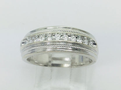 14k White Gold Round Cut 28pt Channel Set Diamond Band Ring