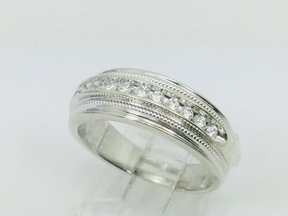 14k White Gold Round Cut 28pt Channel Set Diamond Band Ring