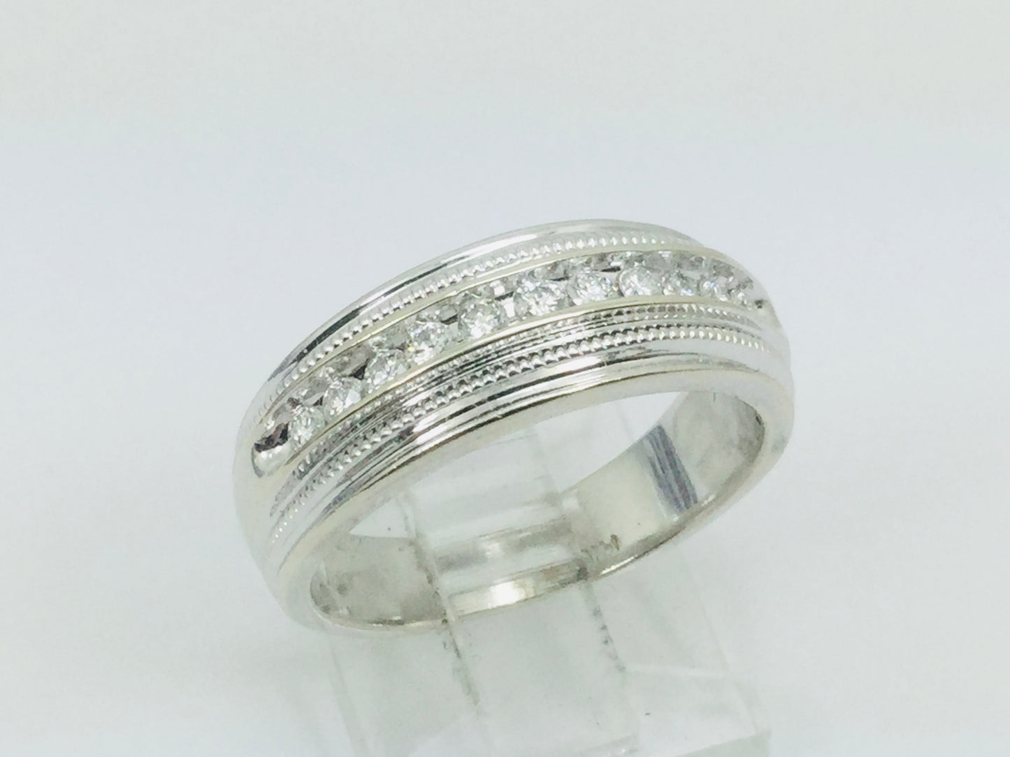 14k White Gold Round Cut 28pt Channel Set Diamond Band Ring
