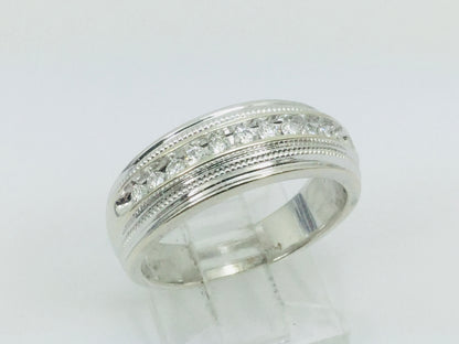 14k White Gold Round Cut 28pt Channel Set Diamond Band Ring