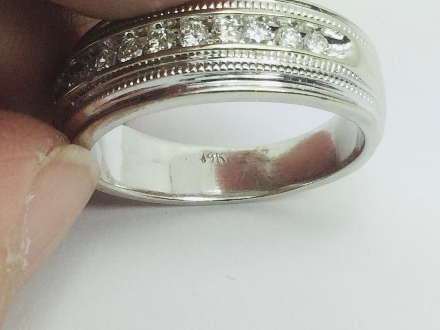 14k White Gold Round Cut 28pt Channel Set Diamond Band Ring