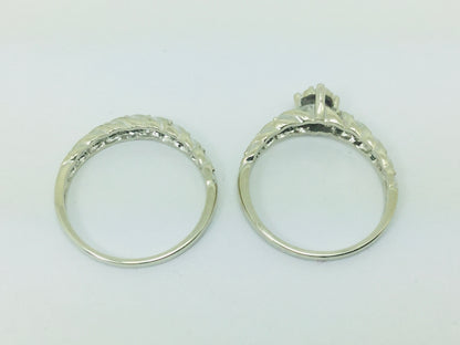 10k White Gold Round Cut 25pt Diamond Illusion Set Engagement Ring & Wedding Band Set