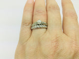 10k White Gold Round Cut 25pt Diamond Illusion Set Engagement Ring & Wedding Band Set